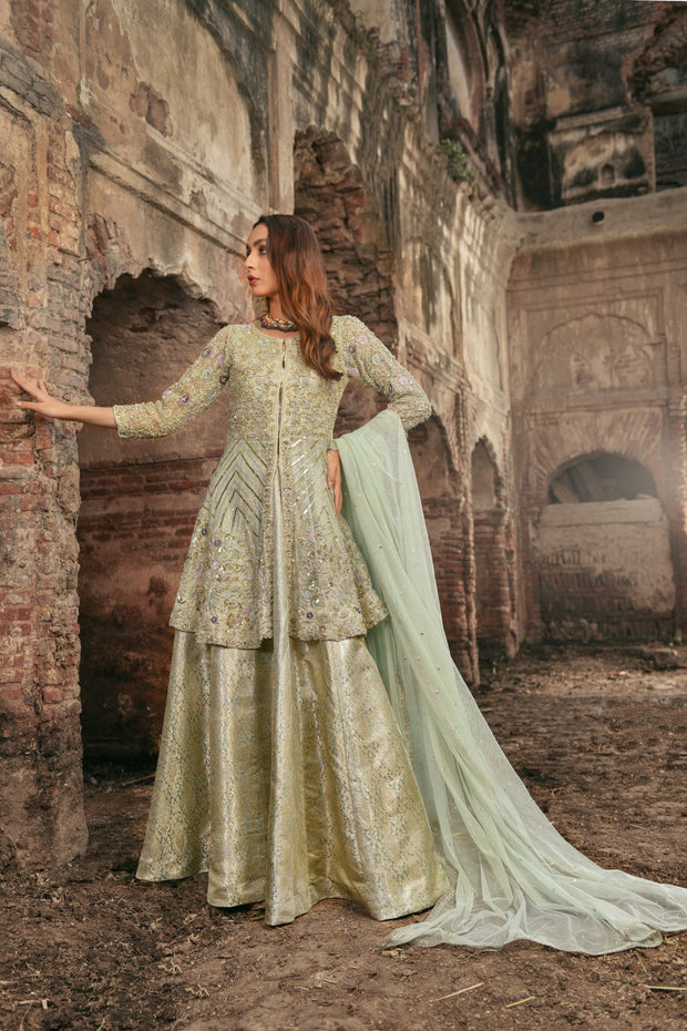 Latest Mint Green Peplum Lehenga Bridal Dress Pakistani