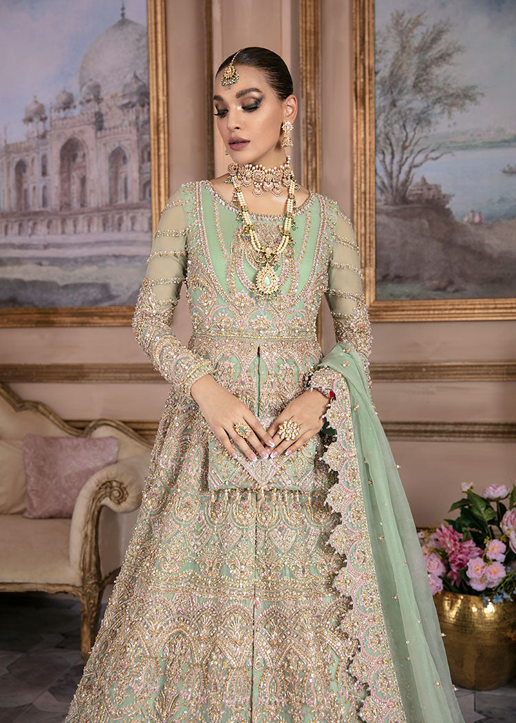 Mint Green Pakistani Bridal Lehenga and Gown Set