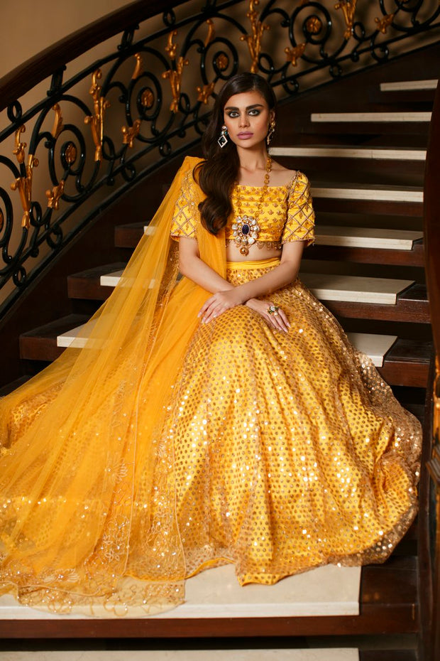 Latest Mustard Yellow Lehenga Choli Pakistani Bridal Dress