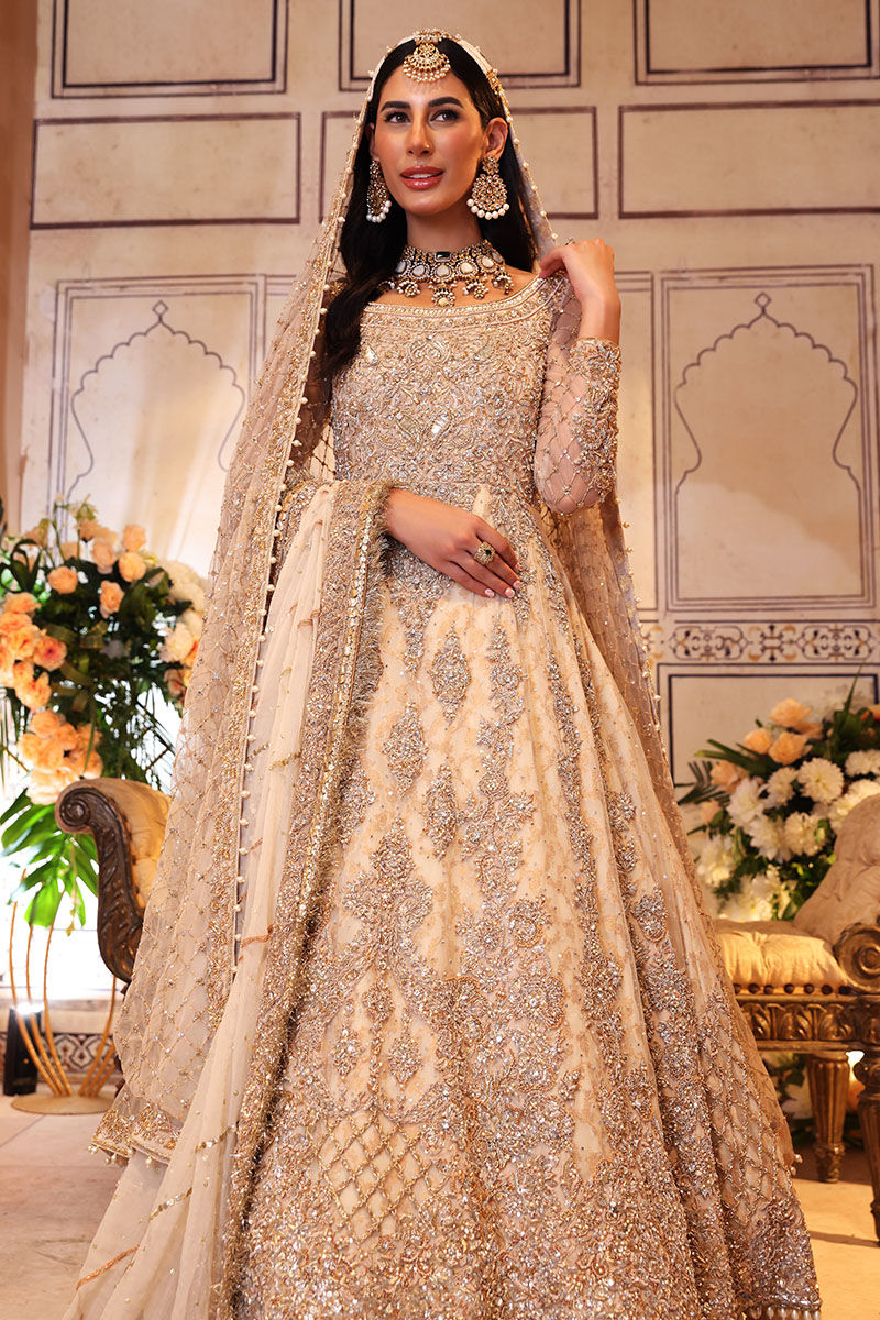 Off-White Pakistani Bridal Frock & Lehenga - Premium Elegance