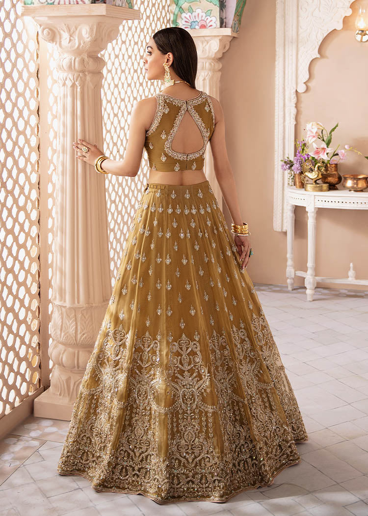 Olive Green Pakistani Bridal Lehenga with Choli & Dupatta