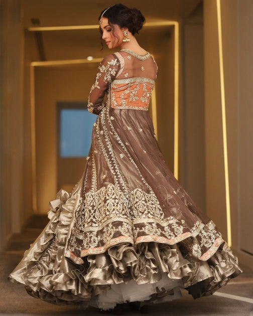 Buy Open Pakistani Bridal Gown with Stylish Lehenga Dress – Nameera by ...