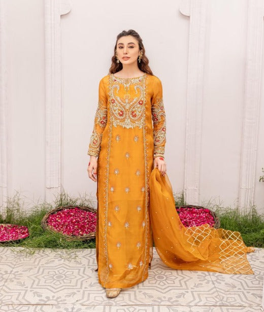 Latest Orange Dress Pakistani in Kameez Trouser Style