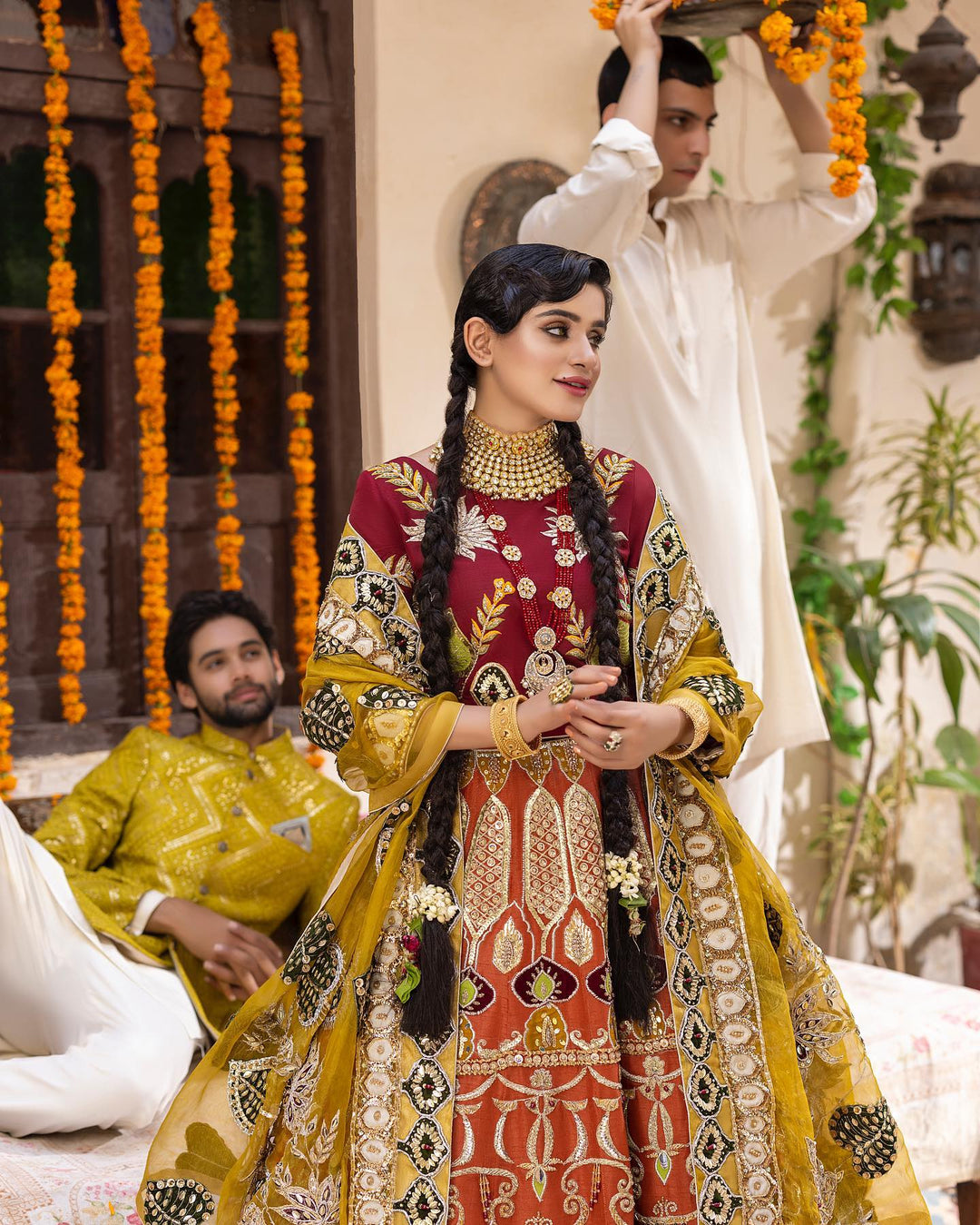 Luxury Orange Lehenga & Maroon Choli - Pakistani Bridal Dresses