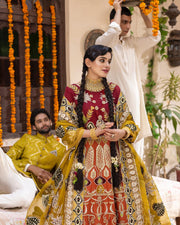 Latest Orange Lehenga and Maroon Choli Pakistani Bridal Dress