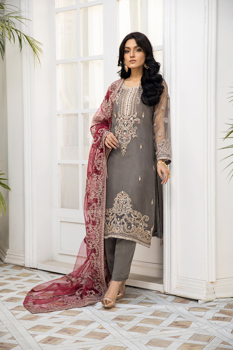 Latest Organza Fancy Salwar Kameez in Grey Shade 2022
