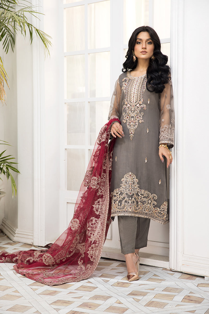 Latest Organza Fancy Salwar Kameez in Grey Shade Latest