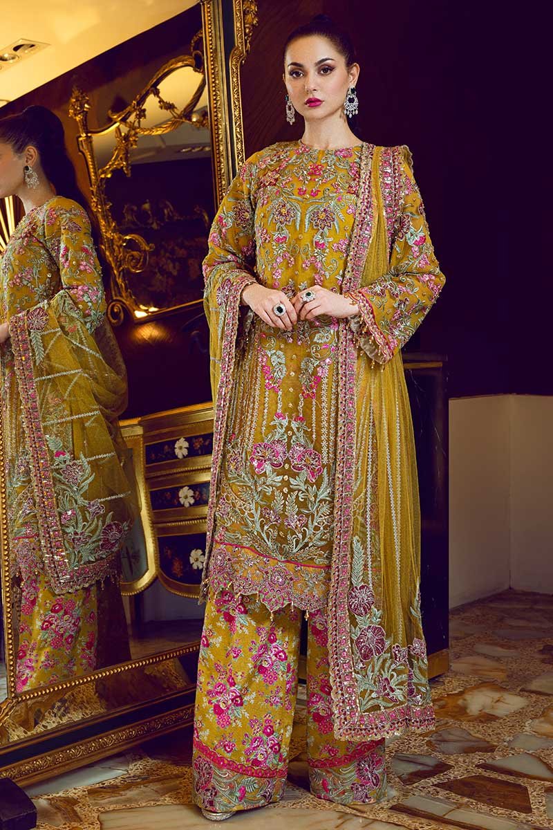 Latest Organza Party Outfit in Mustard Color