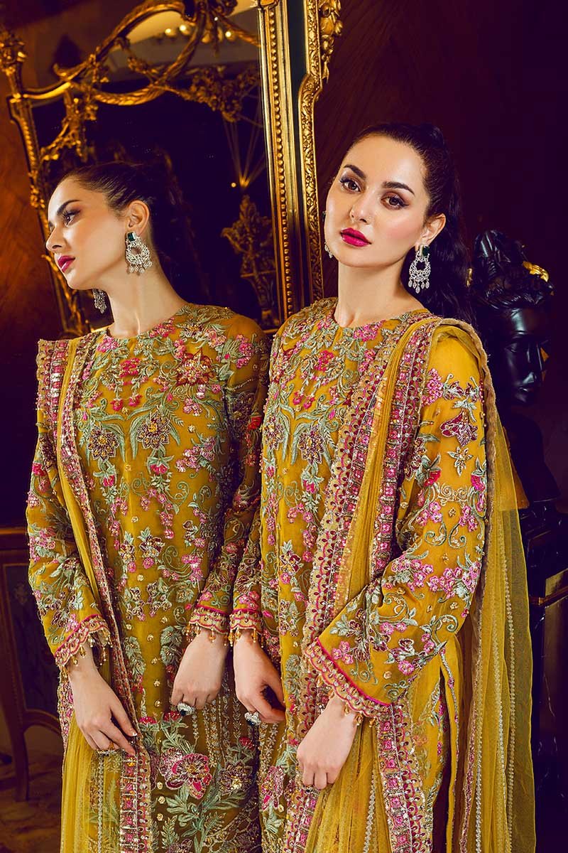 Latest Organza Party Outfit in Mustard Color