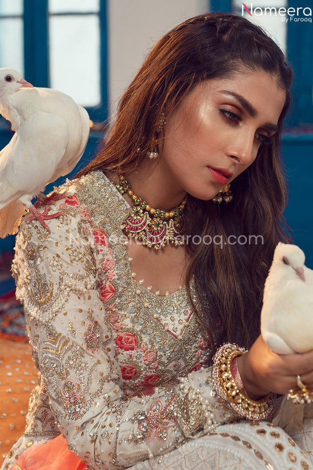 Latest Pakistani Anarkali Frock For Wedding 2021 Full Embroidery Sleeves