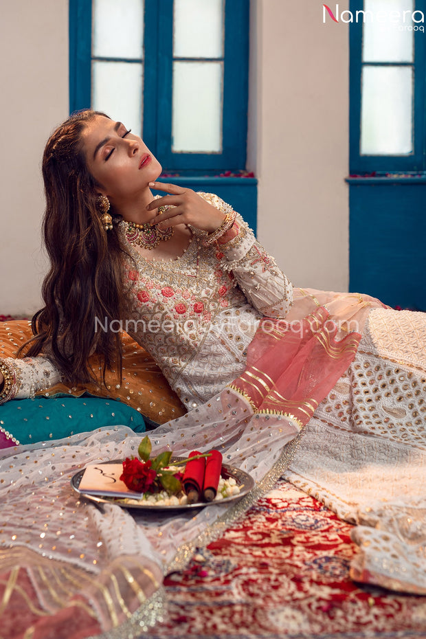 Latest Pakistani Anarkali Frock For Wedding 2021 with Two Shades Duptta