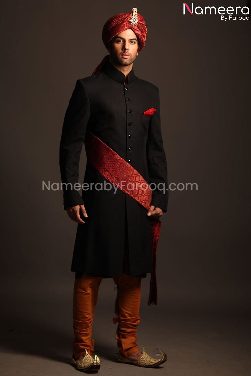 Latest Pakistani Black Sherwani for Groom Online