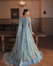 Latest Pakistani Blue Bridal Dress in Gown Style Online