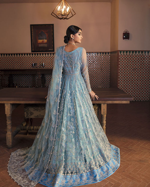 Latest Pakistani Blue Bridal Dress in Elegant Gown Style Nameera by Farooq Latest Pakistani Blue Bridal Dress in Elegant Gown Style Nameera by Farooq