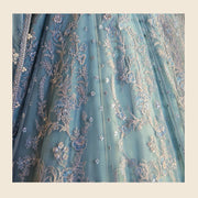 Latest Pakistani Blue Bridal Dress in Traditional Gown Style