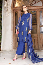 Latest Pakistani Blue Dress in Kameez Trouser Style
