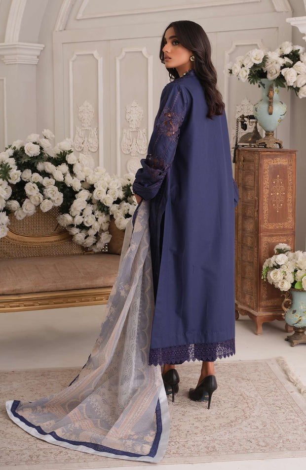 Latest Pakistani Blue Embroidered Salwar Kameez and Dupatta