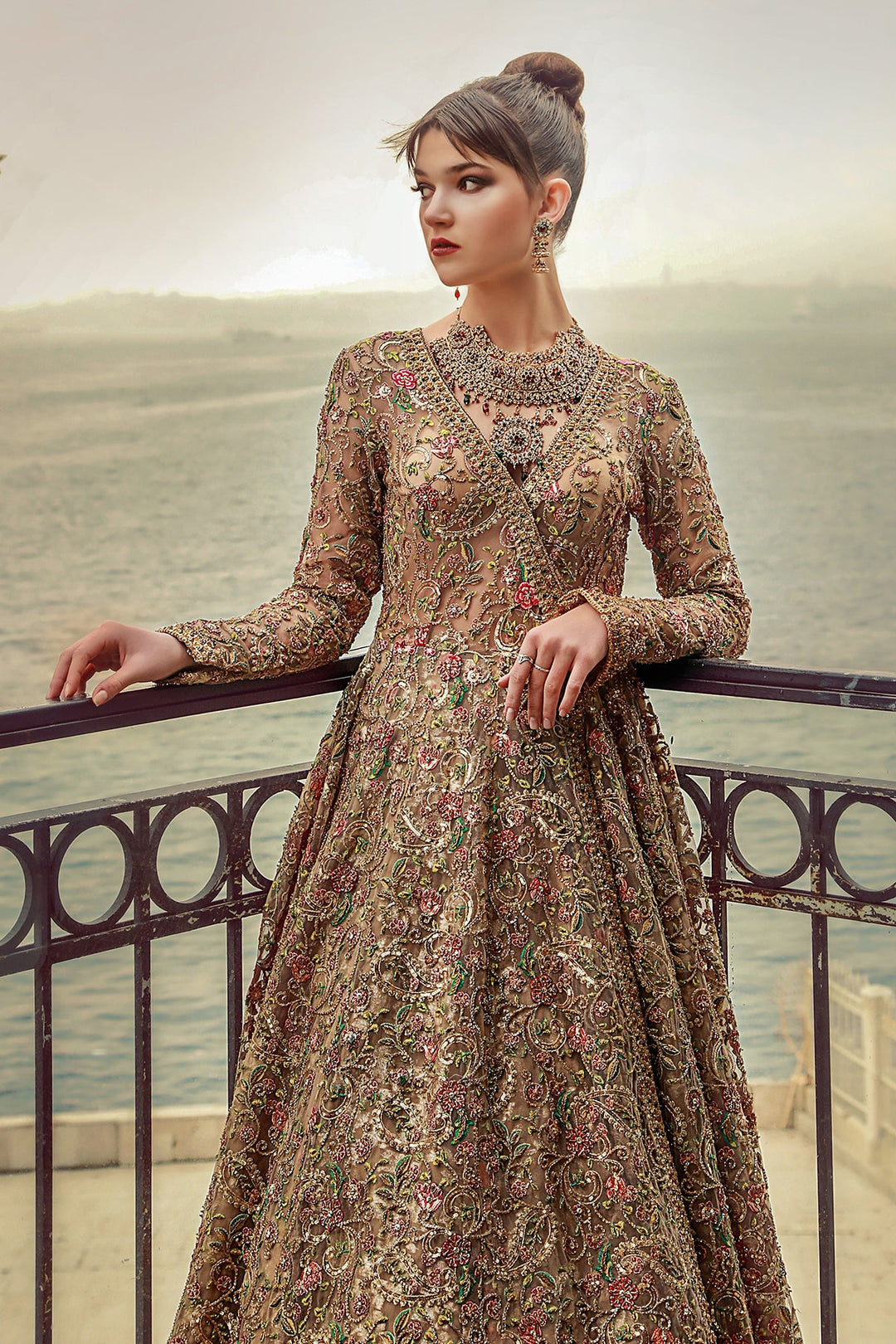 Latest Pakistani Bridal Angrakha Style Frock with Lehenga Dress