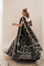 Latest Pakistani Bridal Black Lehenga Choli and Dupatta Dress