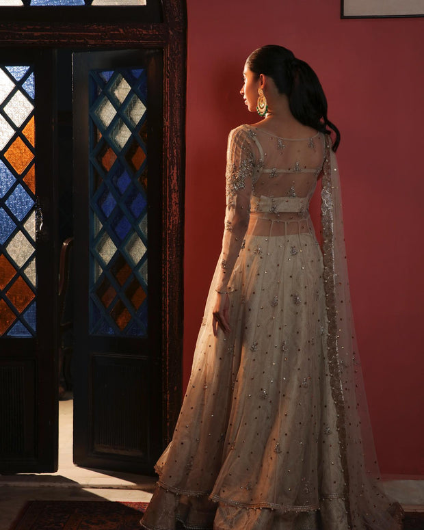 Latest Pakistani Bridal Dress in Angrakha Frock Lehenga Style