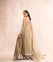 Latest Pakistani Bridal Dress in Crushed Lehenga Kameez Style