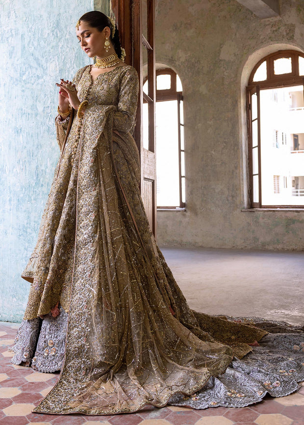Latest Pakistani Bridal Dress in Embellished Gown Lehnga Style