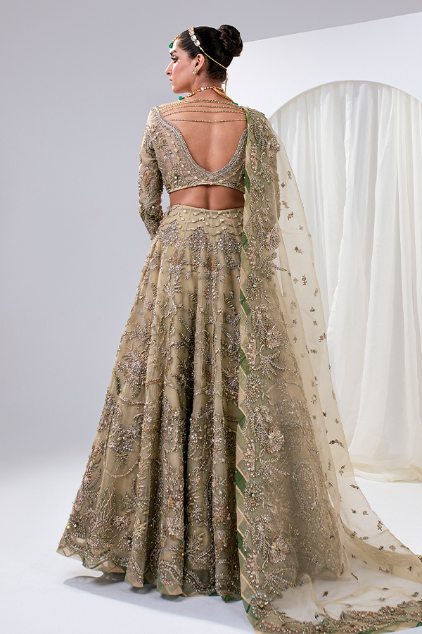 Latest Pakistani Bridal Dress in Embellished Lehenga Choli Dupatta Style for Wedding