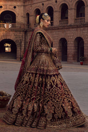 Latest Pakistani Bridal Dress in Embellished Lehenga Choli and Dupatta Style in Premium Velvet