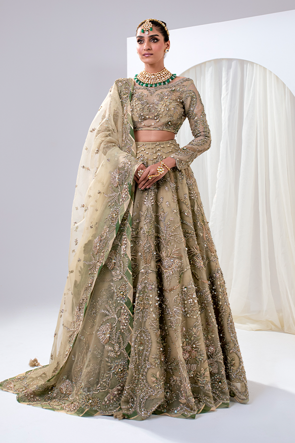 Latest Pakistani Bridal Dress in Embellished Lehenga Choli and Dupatta Style for Wedding