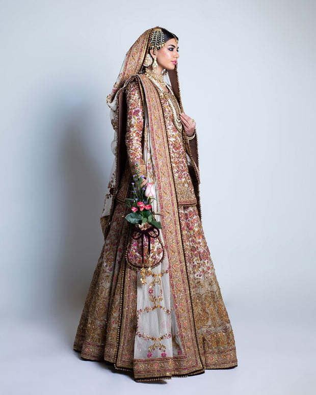 Latest Pakistani Bridal Dress in Lehenga Style with Open Shirt