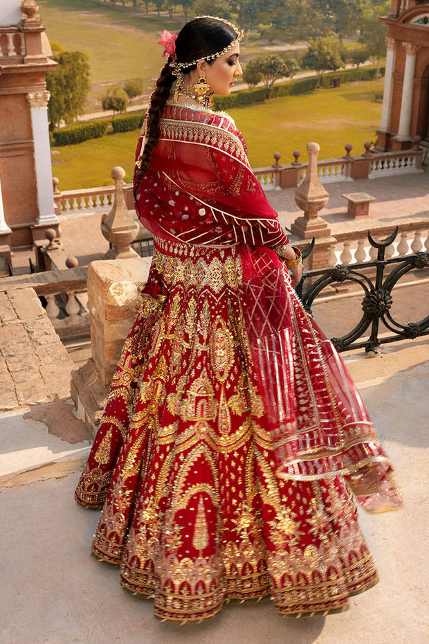 Latest Pakistani Bridal Dress in Premium Raw Silk Red Lehenga Choli and Dupatta Style
