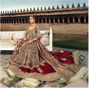 Latest Pakistani Bridal Dress in Red Lehenga Kameez Style