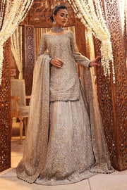 Latest Pakistani Bridal Dress in Silver Lehenga Shirt Style