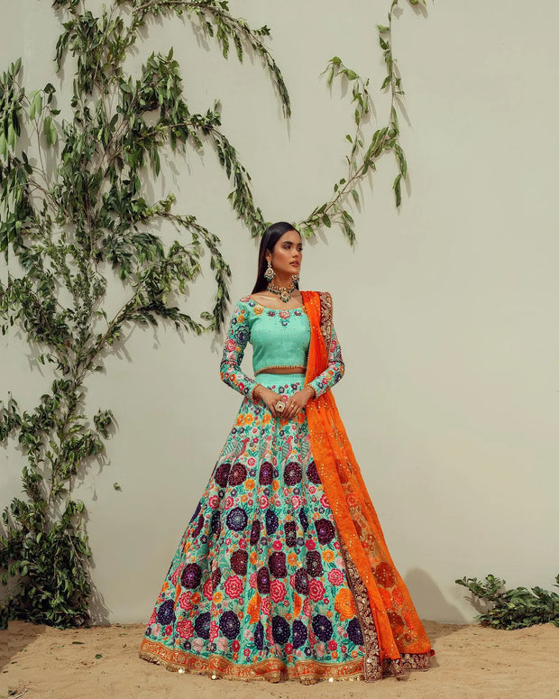 Latest Pakistani Bridal Firozi Color Lehenga Choli