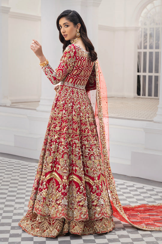 Latest Pakistani Bridal Frock Lehenga Dress in Red