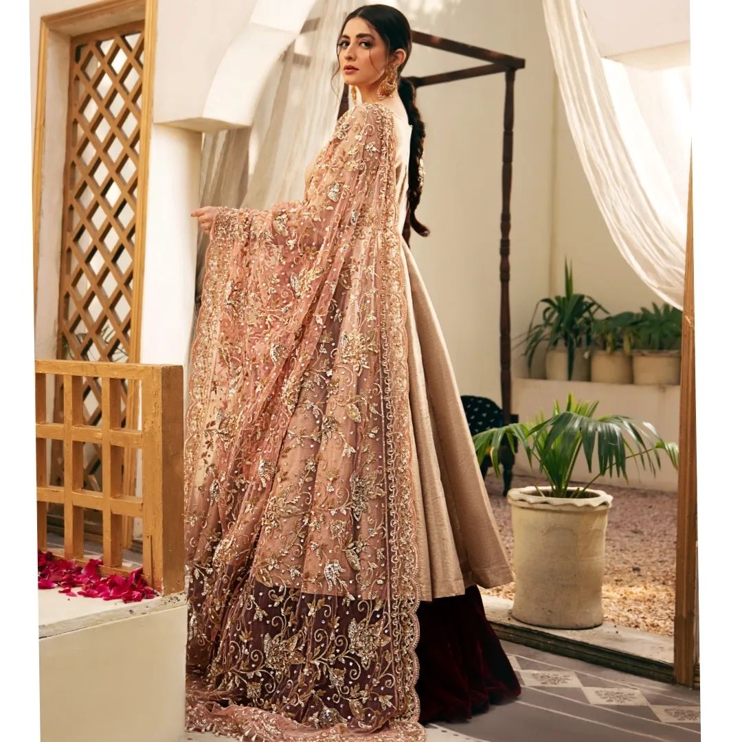 Elegant Pakistani Bridal Frock with Lehenga & Dupatta