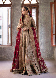 Latest Pakistani Bridal Gown with Golden Lehenga and Dupatta