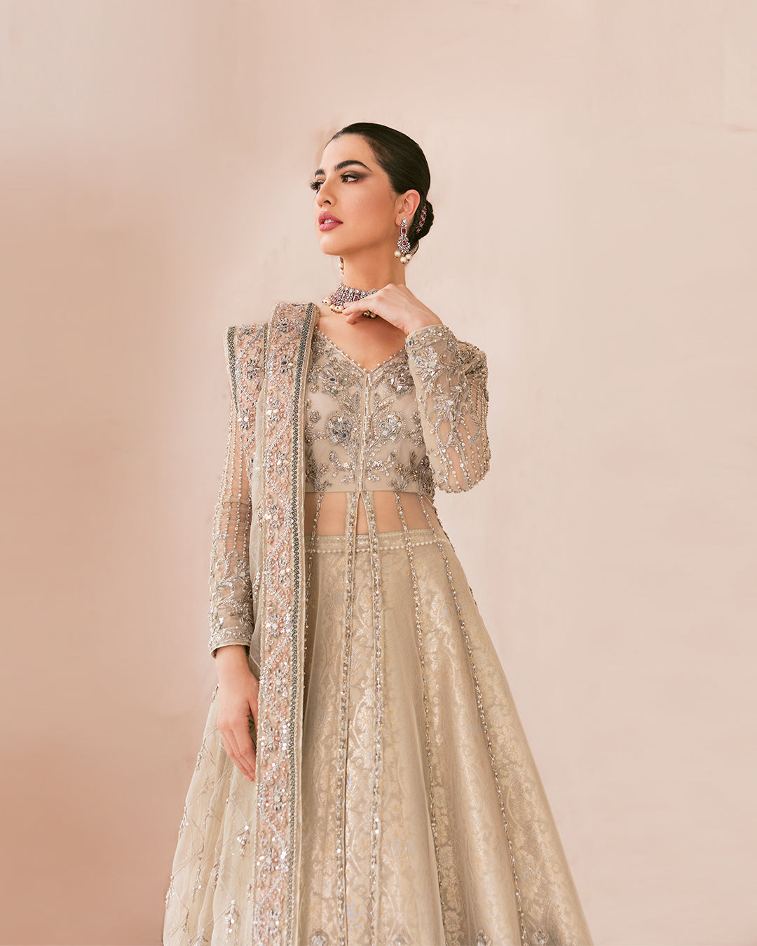 Exquisite Pakistani Bridal Gown with Lehenga and Dupatta
