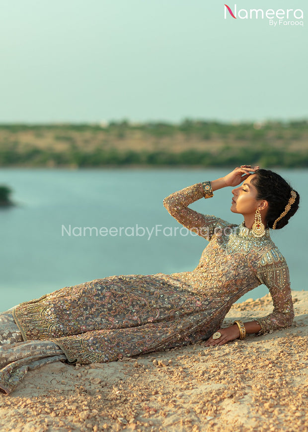 Latest Pakistani Bridal Gown with Lehenga and Dupatta