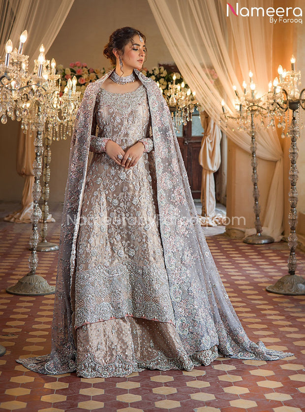 Latest Pakistani Bridal Gown with Sharara in Brocade