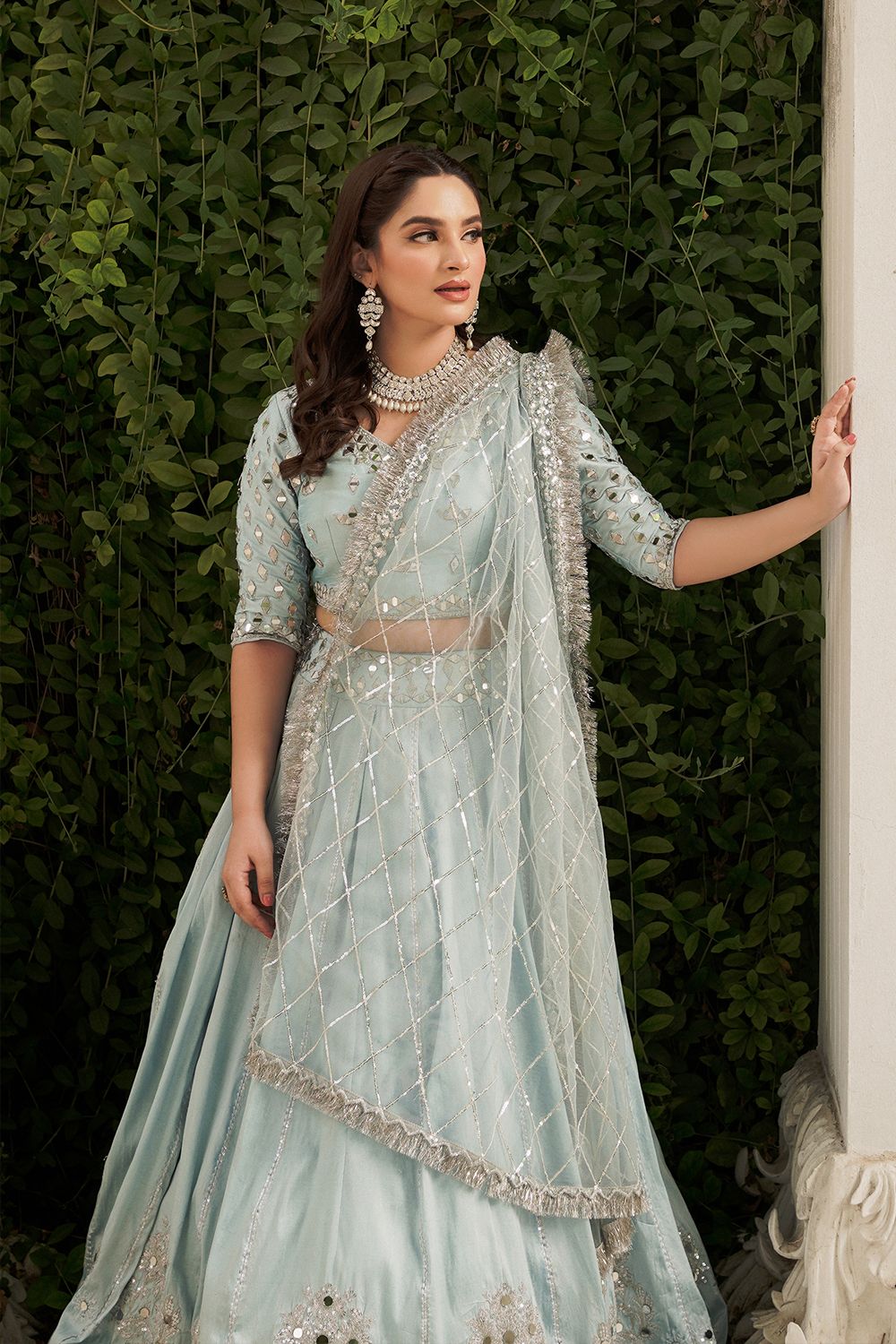 Stunning Ice Blue Pakistani Bridal Lehenga Choli Set