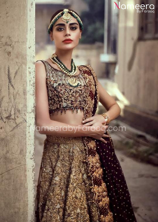Latest Pakistani Bridal Lehenga Choli in Gold