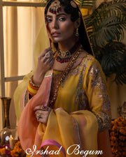 Latest Pakistani Bridal Lehenga and Pishwas Yellow Mehndi Dress