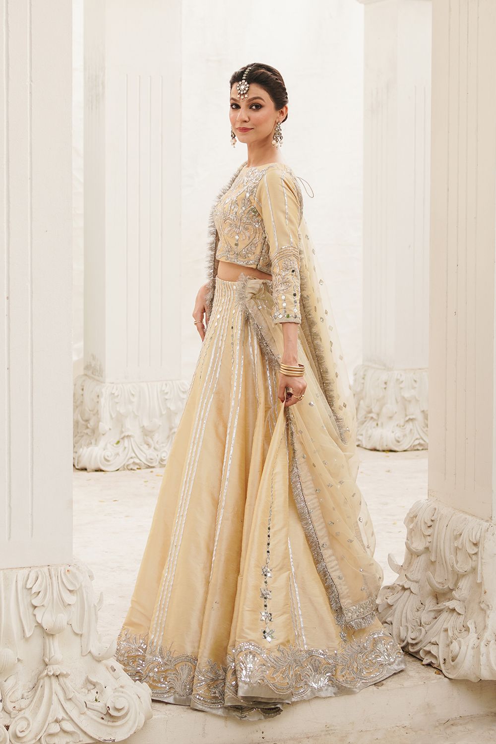 Elegant Lime Yellow Pakistani Bridal Lehenga Choli Set