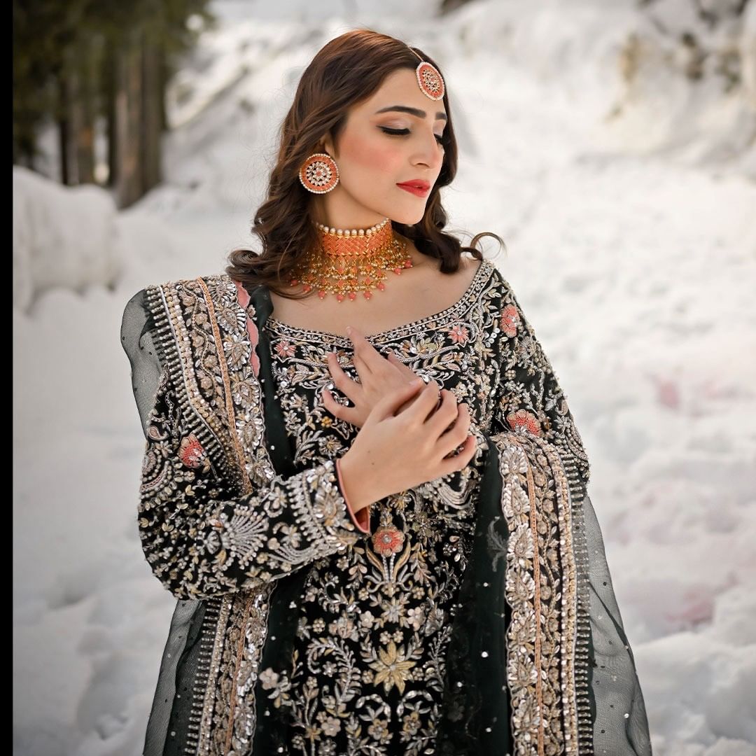 Latest Pakistani Bridal Long Kameez Lehenga and Dupatta