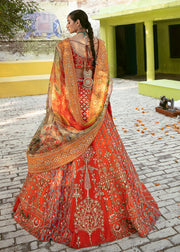 Latest Pakistani Bridal Orange Red Lehenga Choli Dress