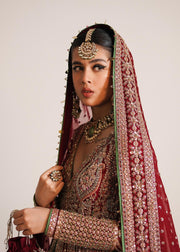 Latest Pakistani Bridal Pishwas Frock in Open Style with Red Lehenga and Organza Dupatta Dress