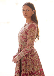 Latest Pakistani Bridal Pishwas Frock with Lehenga and Dupatta