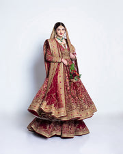 Latest Pakistani Bridal Pishwas Frock with Red Sharara Dress