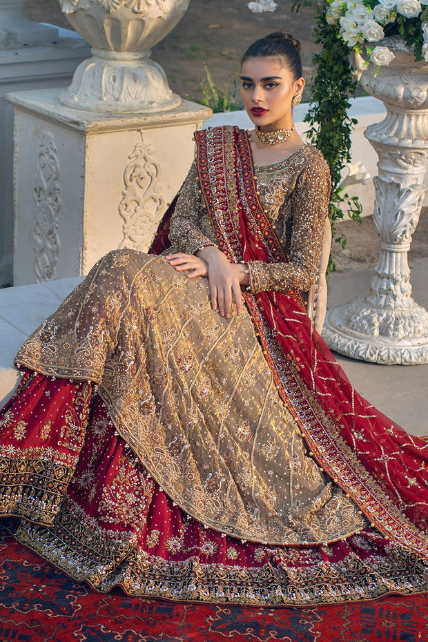 Latest Pakistani Bridal Pishwas with Red Lehenga Dress